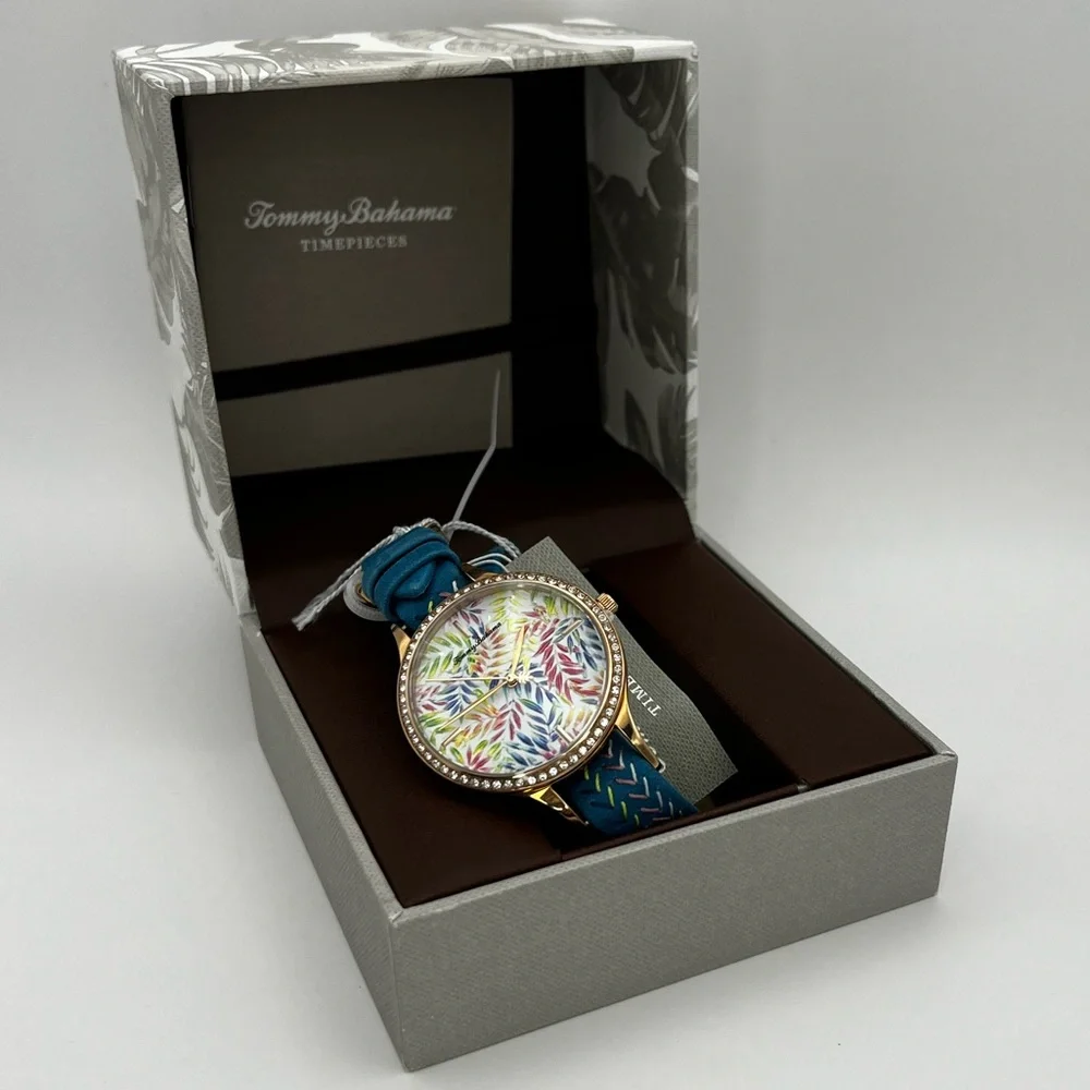 SALE 🔥 Tommy Bahama Swarovski Rose Gold Floral Double Wrap Watch